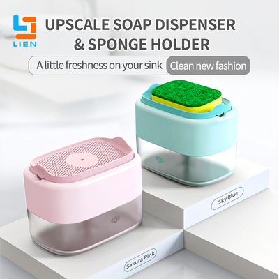 LIEN Kitchen 2 In 1 Kitchen Soap Dispenser With Wash Sponge Holder