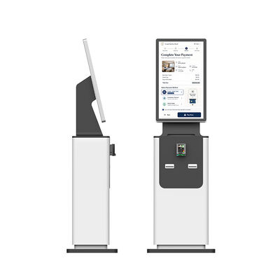 Borne de paiement libre-service 24h/24 et 7j/7 avec impression de reçu, lecteur QR et acceptation d'espèces