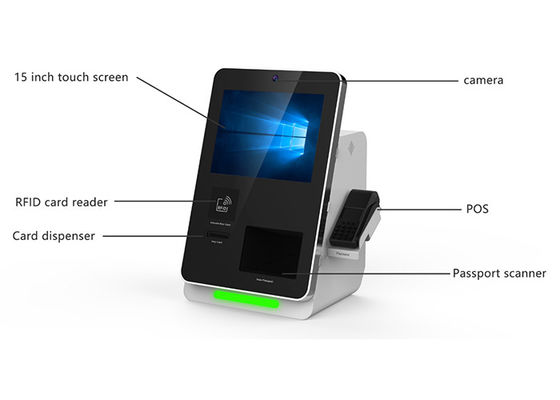 L'hôtel d'intérieur de service d'individu signent et kiosque de scanner de passeport avec le distributeur de carte de rf